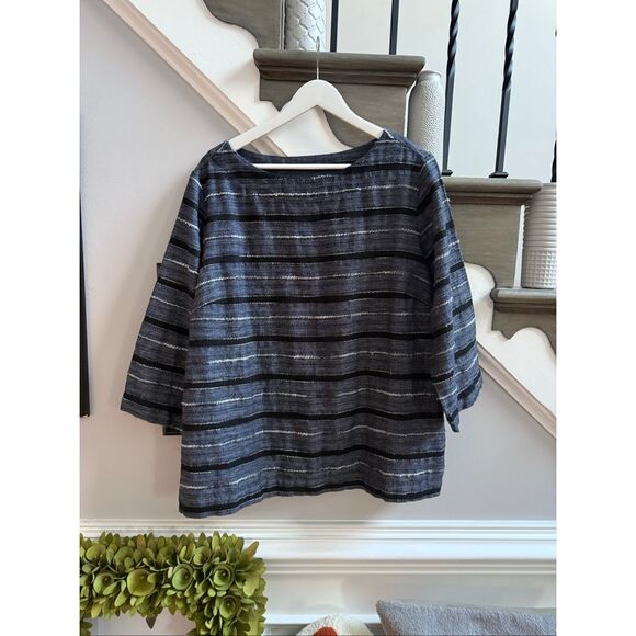 J. Jill Pure Jill Gray Mixed Texture Stripe Body Fit Top sz XL EUC - Picture 2 of 8